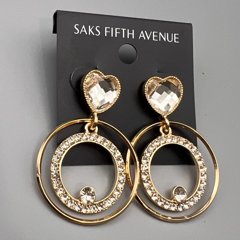 Saks Fifth Avenue Gold and Silver Crystal Heart Earrings